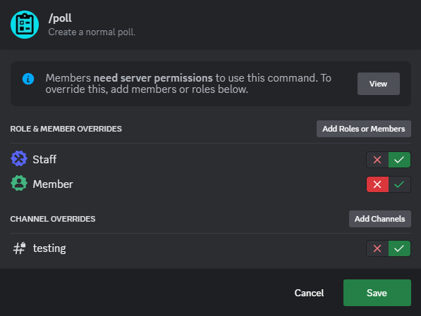 Integration Permissions Command