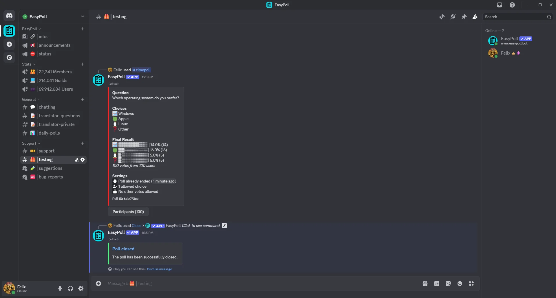 Manually close a poll and show final result